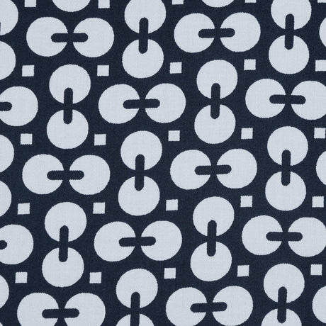 Navy and White Geometric Combed Cotton Sateen