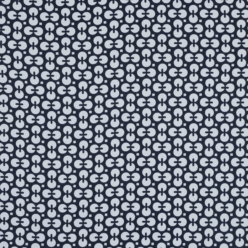 Navy and White Geometric Combed Cotton Sateen