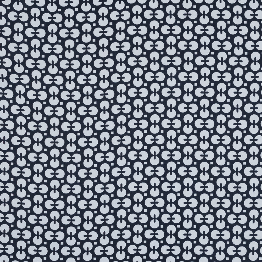 Navy and White Geometric Combed Cotton Sateen