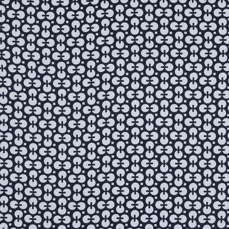 Navy and White Geometric Combed Cotton Sateen