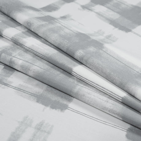 Gray and White Painterly Plaid Printed Cotton Crepe
