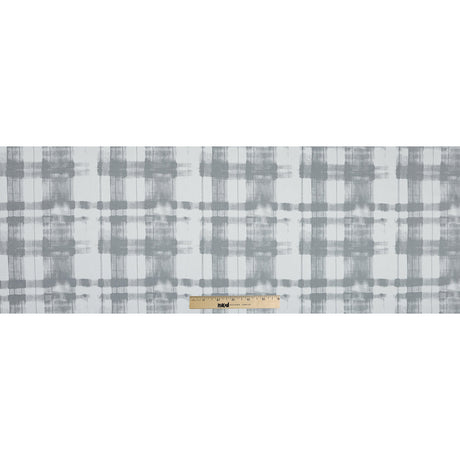 Gray and White Painterly Plaid Printed Cotton Crepe
