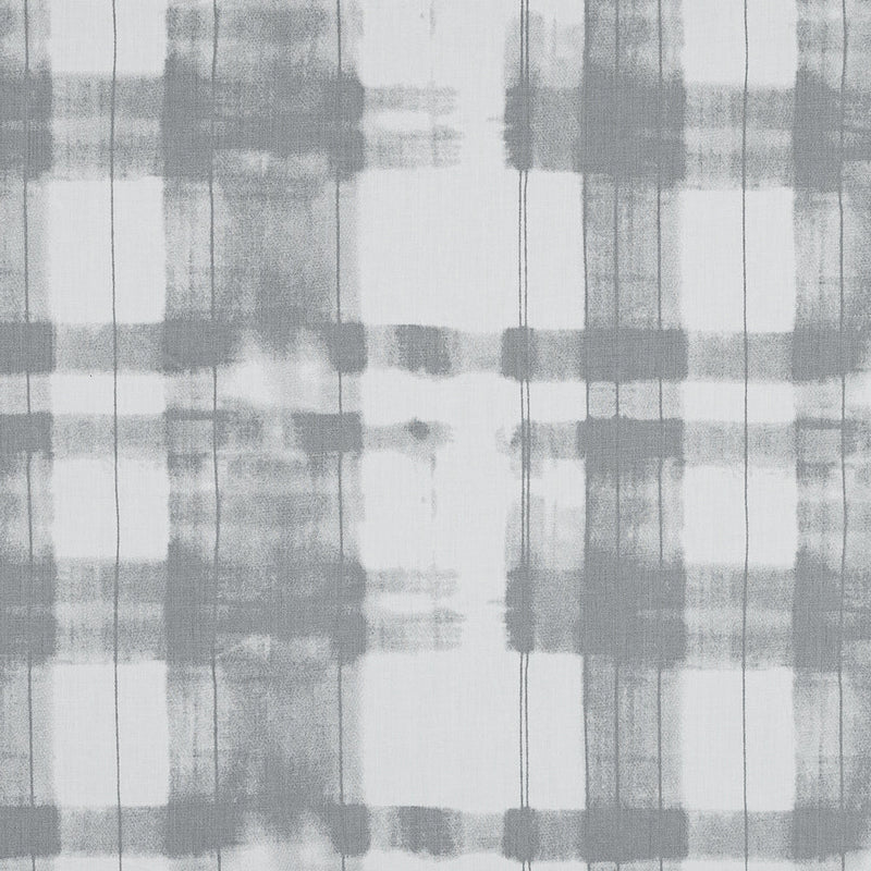 Gray and White Painterly Plaid Printed Cotton Crepe