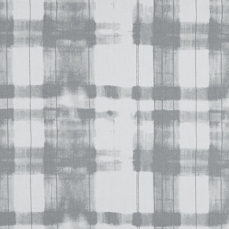 Gray and White Painterly Plaid Printed Cotton Crepe