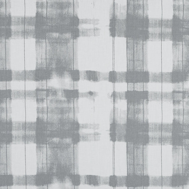 Gray and White Painterly Plaid Printed Cotton Crepe