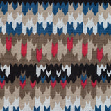 Blue, Red and Beige Geometric Cotton and Viscose Poplin