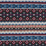 Blue, Red and Beige Geometric Cotton and Viscose Poplin