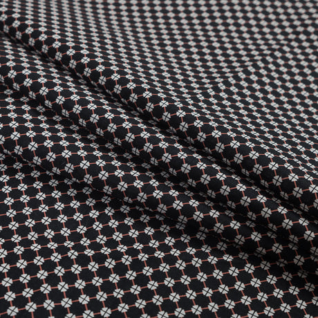 Cotton Voile - Black and Orange Geometric Lattice