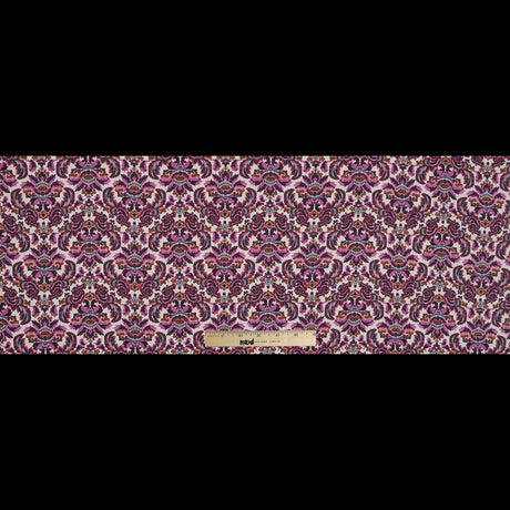 Magenta Haze, Orange and Gray Damask Stretch Cotton Poplin