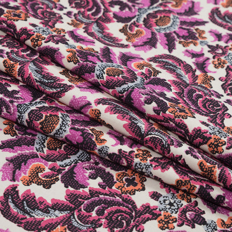 Magenta Haze, Orange and Gray Damask Stretch Cotton Poplin