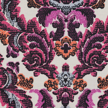 Magenta Haze, Orange and Gray Damask Stretch Cotton Poplin