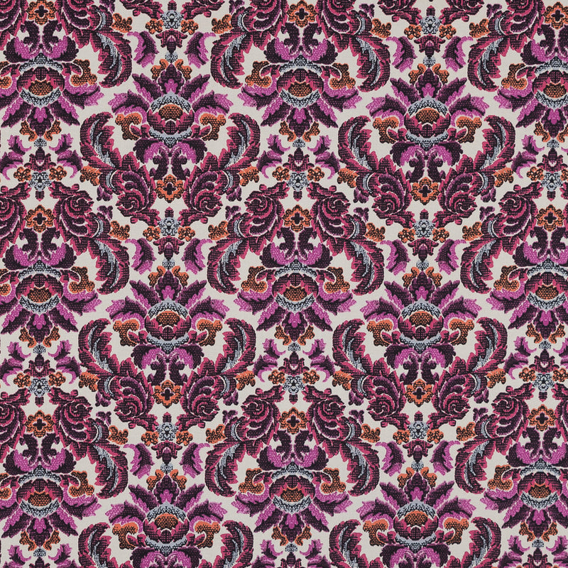 Magenta Haze, Orange and Gray Damask Stretch Cotton Poplin