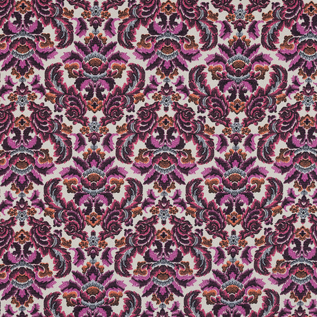 Magenta Haze, Orange and Gray Damask Stretch Cotton Poplin