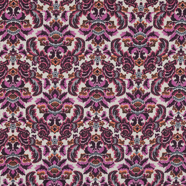 Magenta Haze, Orange and Gray Damask Stretch Cotton Poplin