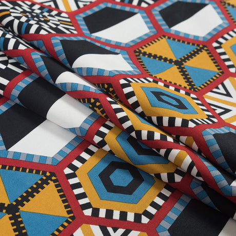 Red, Yellow and Blue Geometric Stretch Cotton Poplin