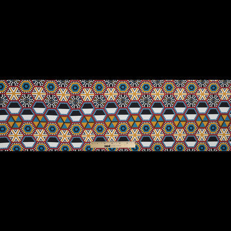 Red, Yellow and Blue Geometric Stretch Cotton Poplin