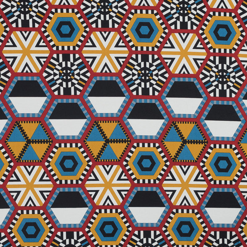 Red, Yellow and Blue Geometric Stretch Cotton Poplin