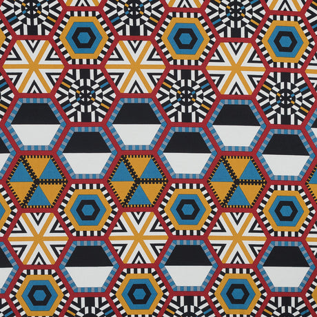 Red, Yellow and Blue Geometric Stretch Cotton Poplin