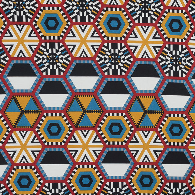 Red, Yellow and Blue Geometric Stretch Cotton Poplin