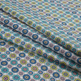 Blue and Yellow Geometric Stretch Cotton Sateen