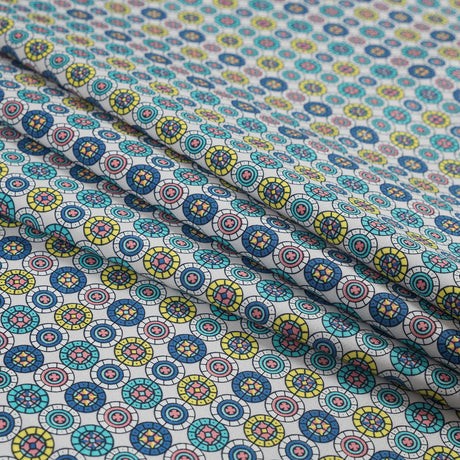 Blue and Yellow Geometric Stretch Cotton Sateen