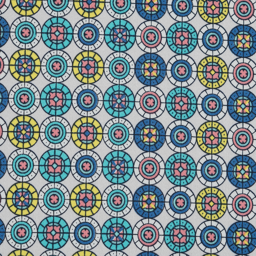 Blue and Yellow Geometric Stretch Cotton Sateen