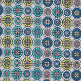 Blue and Yellow Geometric Stretch Cotton Sateen