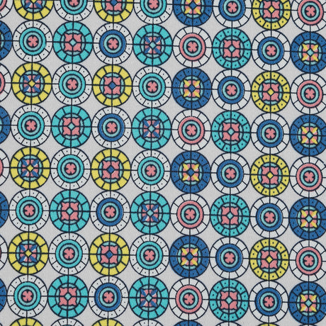 Blue and Yellow Geometric Stretch Cotton Sateen