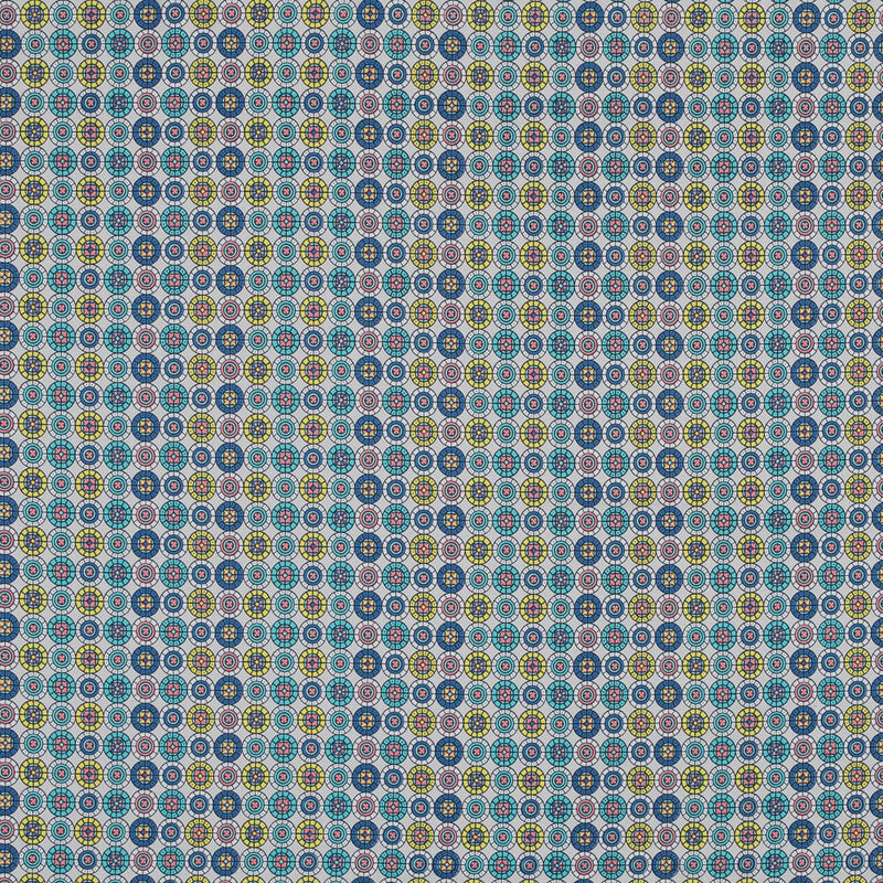 Blue and Yellow Geometric Stretch Cotton Sateen