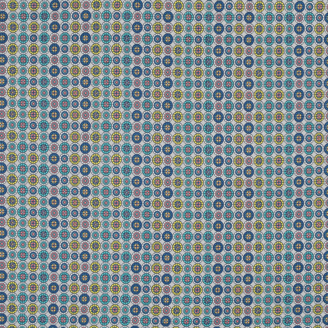Blue and Yellow Geometric Stretch Cotton Sateen