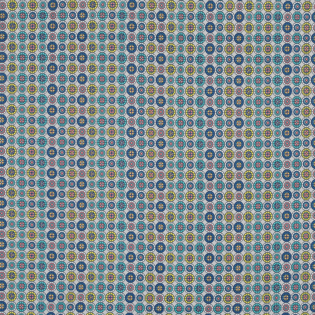 Blue and Yellow Geometric Stretch Cotton Sateen