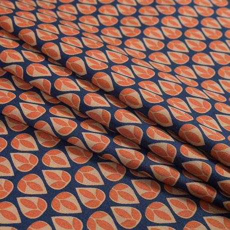 Orange and Navy Geometric Stretch Cotton Sateen