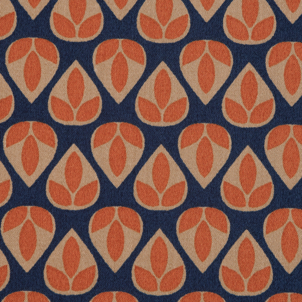 Orange and Navy Geometric Stretch Cotton Sateen