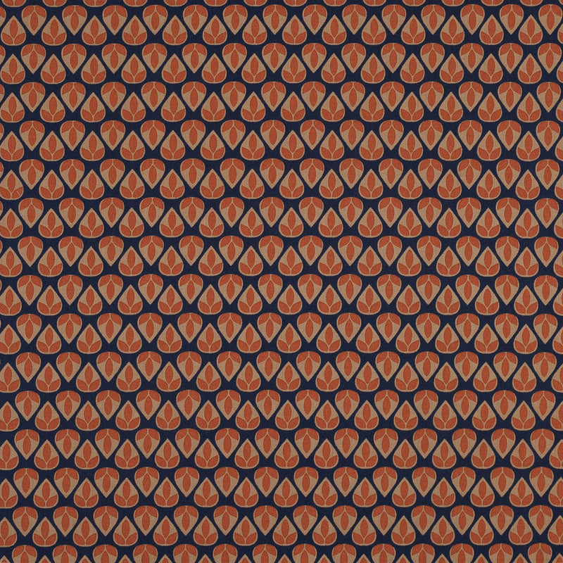 Orange and Navy Geometric Stretch Cotton Sateen