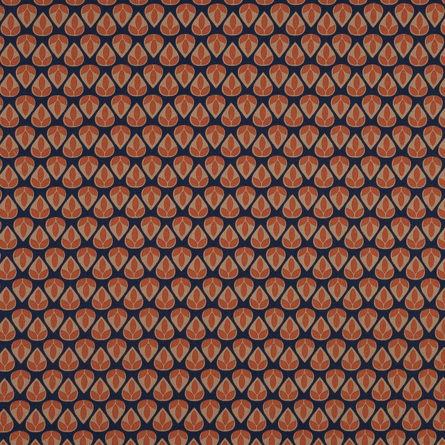 Orange and Navy Geometric Stretch Cotton Sateen