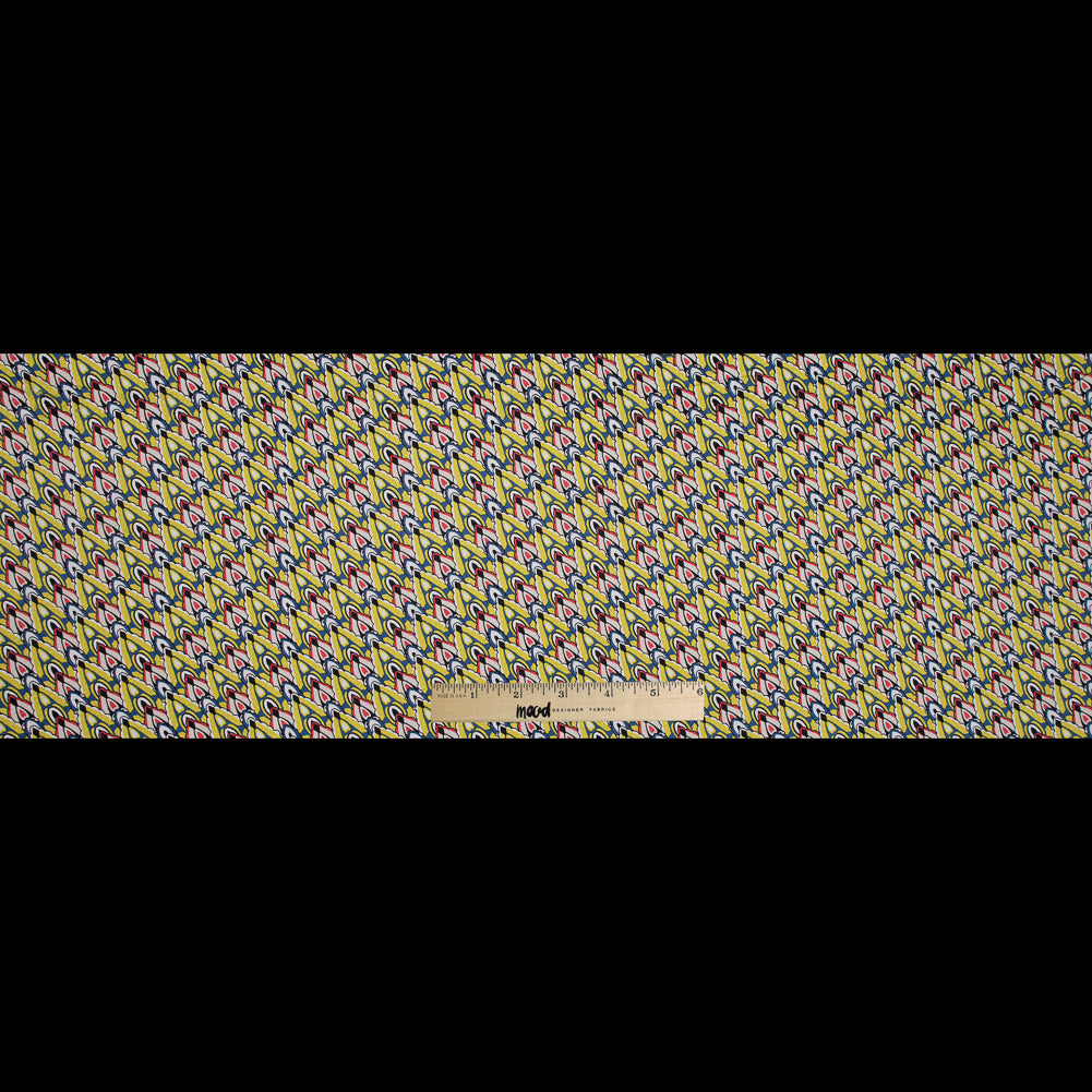 Yellow. Blue and Red Printed Stretch Cotton Sateen