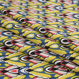 Yellow. Blue and Red Printed Stretch Cotton Sateen