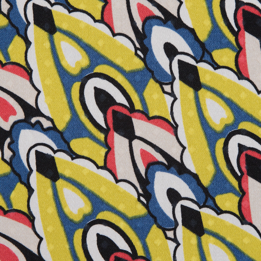 Yellow. Blue and Red Printed Stretch Cotton Sateen