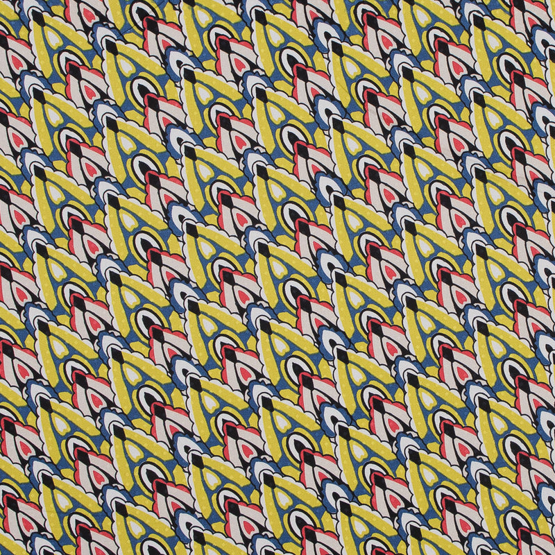 Yellow. Blue and Red Printed Stretch Cotton Sateen