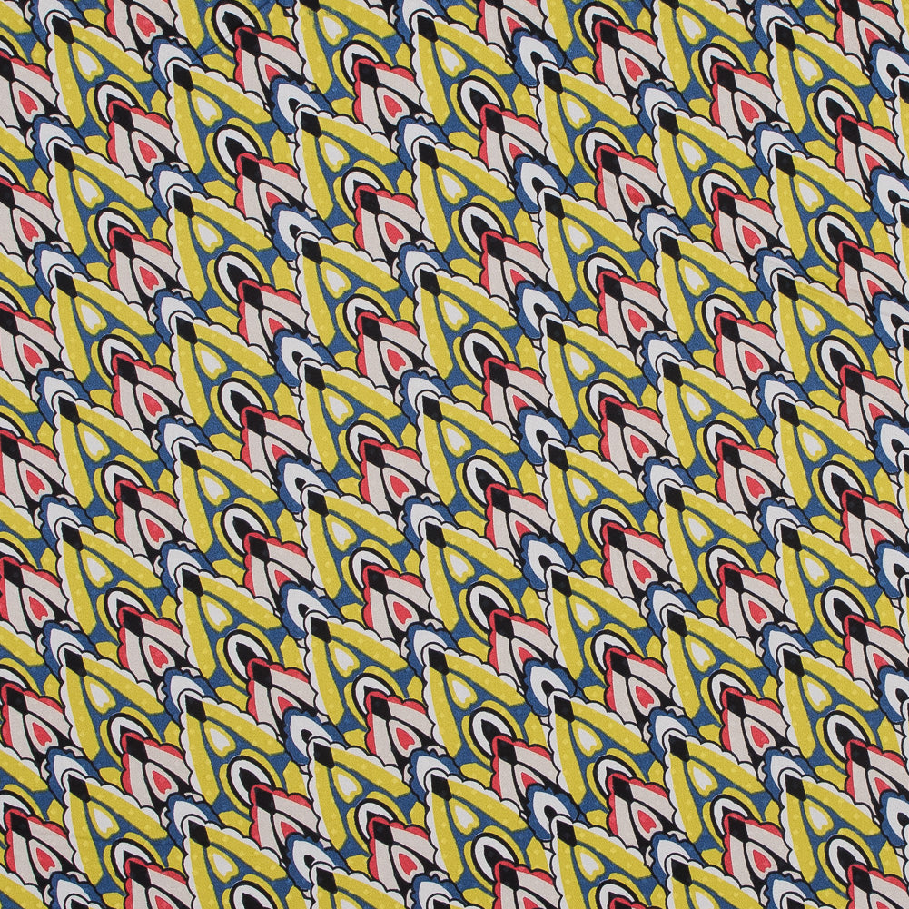 Yellow. Blue and Red Printed Stretch Cotton Sateen