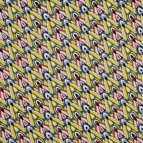 Yellow. Blue and Red Printed Stretch Cotton Sateen
