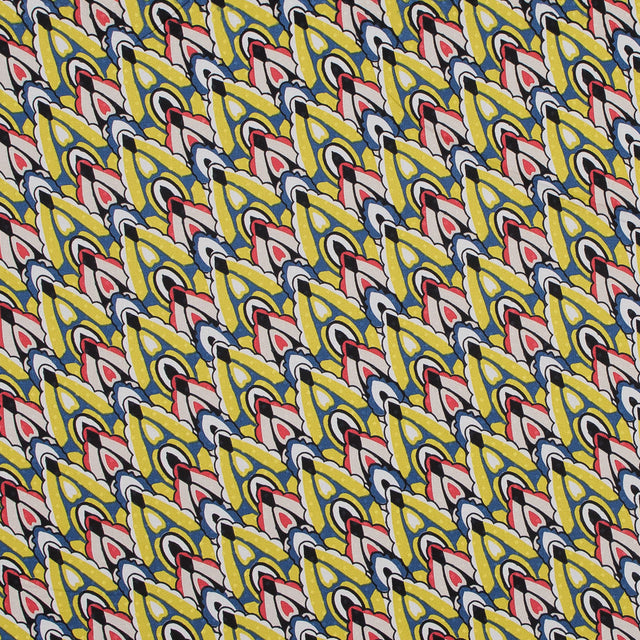 Yellow. Blue and Red Printed Stretch Cotton Sateen