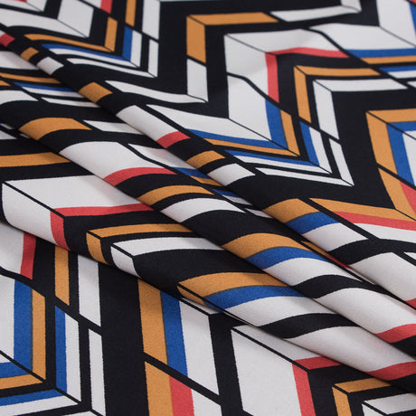 Yellow, Red and Blue Chevron Stretch Cotton Sateen