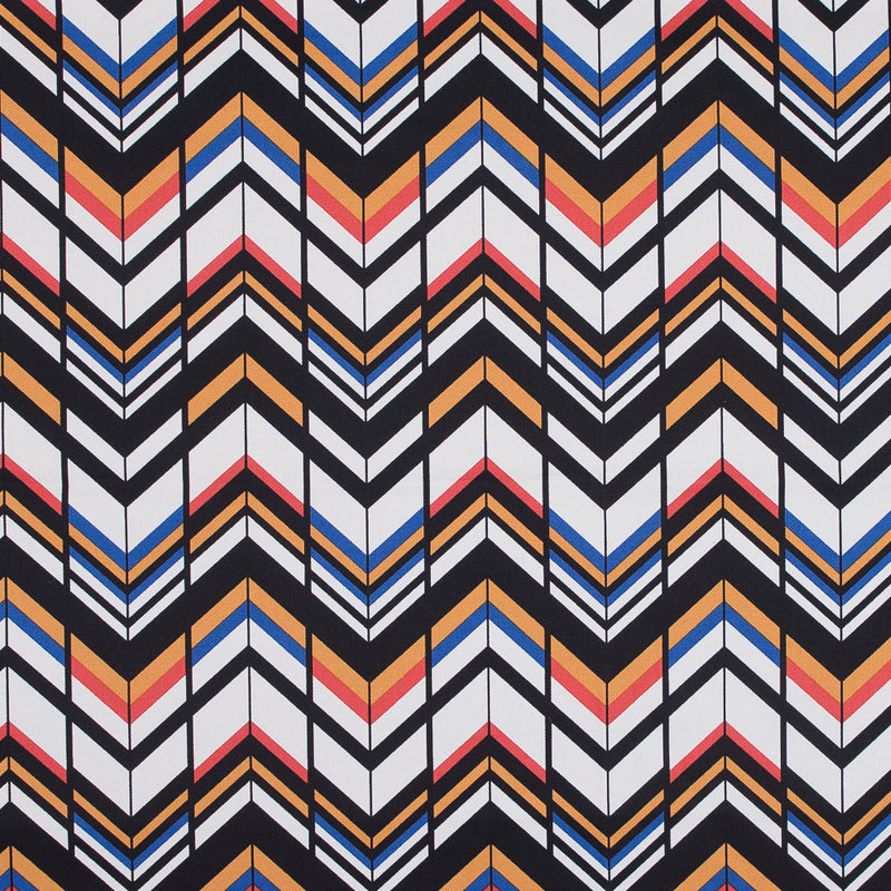 Yellow, Red and Blue Chevron Stretch Cotton Sateen