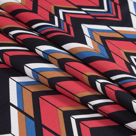 Red, Brown and Blue Chevron Stretch Cotton Sateen