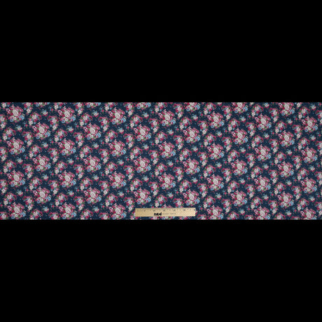 Wild Rose Pink and Insignia Blue Floral Cotton Twill