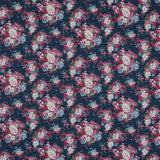 Wild Rose Pink and Insignia Blue Floral Cotton Twill