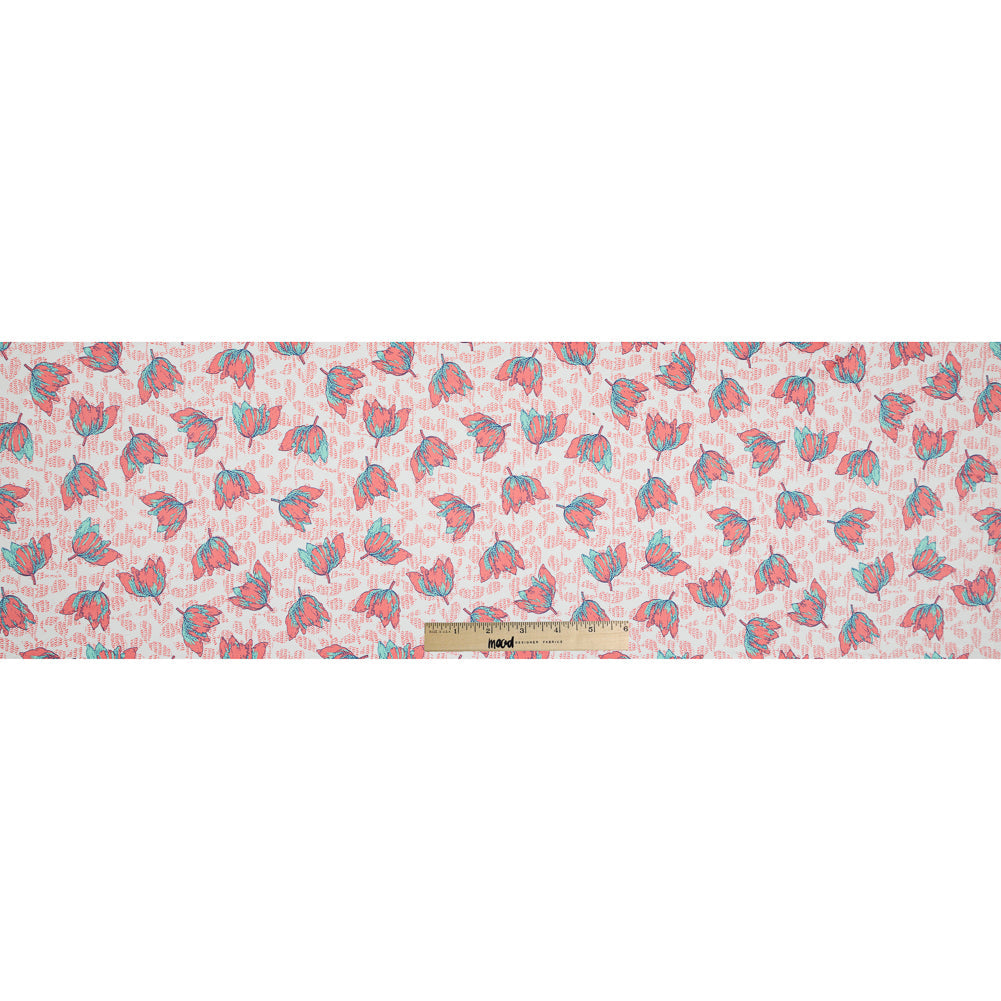 Coral and Seafoam Floral Stretch Cotton Sateen