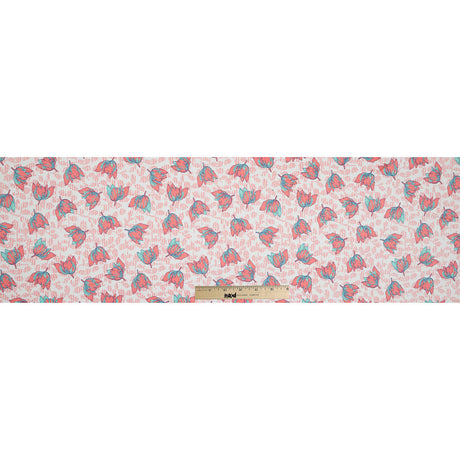 Coral and Seafoam Floral Stretch Cotton Sateen