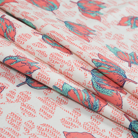 Coral and Seafoam Floral Stretch Cotton Sateen